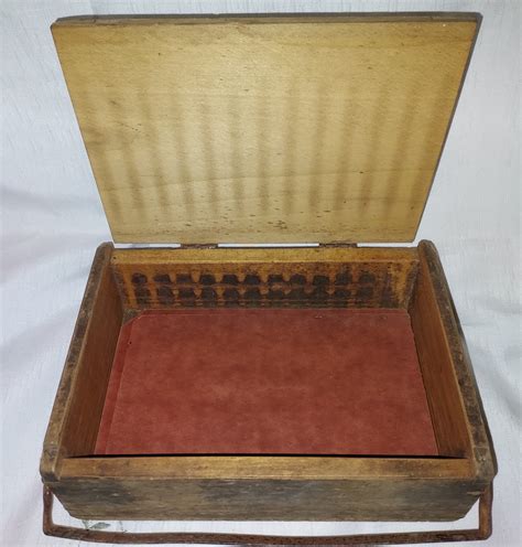 antique metal banded dovetailed cigar box|Antique Wooden Cigar Box W/metal Closure Bar & Dovetailed.